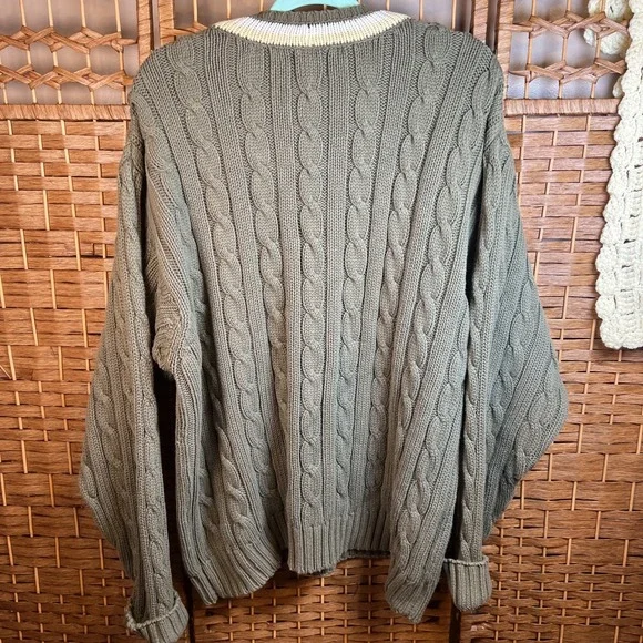 VTG GAP Cable Knit Tennis Sweater V-Neck Pullover Collegiate Mens L 90s Preppy - Picture 9 of 9